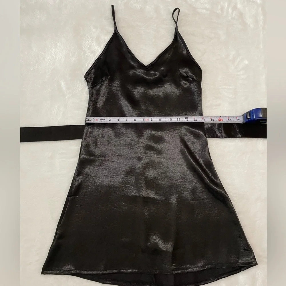 BNWT Sexy Little Black Dress LBD Silky Sash Tie Zipper Back Zaful Straps - Picture 6 of 8